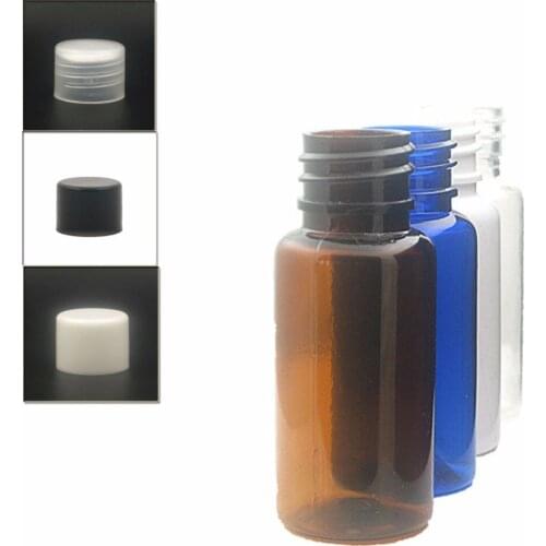 15ml round empty Plastic Bottles, clear/white/amber/blue pet bottle with transparent/white/black lined smooth pp cap X 10