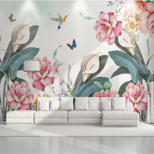 3D Flower Butterfly Wallpaper Mural Art Wall Decal Photo Wall Paper Rolls Hand Painting Plants Floral Wall Murals Contact Paper