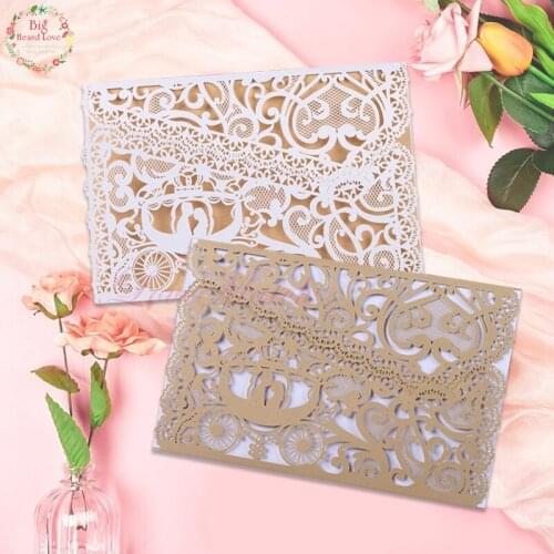 5pcs/lot Laser Cut Pumpkin Carriage Bride Bridegroom Invitation Card Wedding Favor Greeting Card for Guest Party Decoration Gift