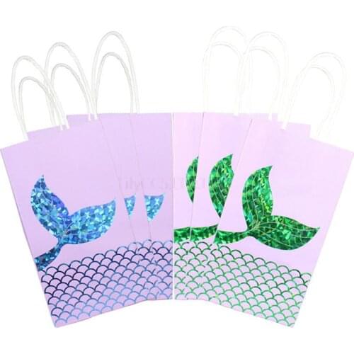 6pcs Mermaid Theme Party Supplies Tail Paper Bag Kraft Paper Packaging Bag