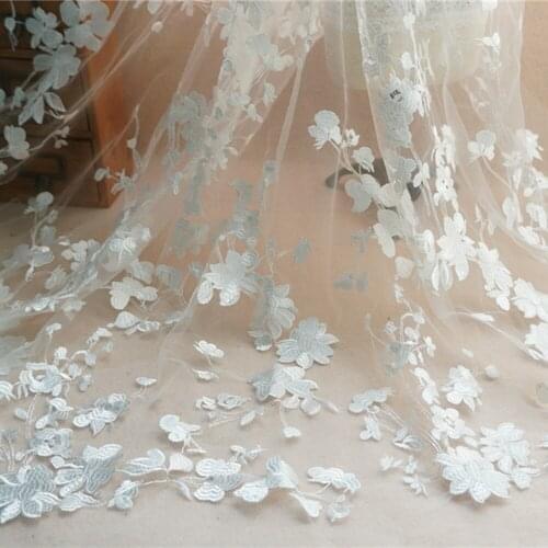 White Mesh Lace Embroidery Flower Pattern Lace Fabric for DIY Womens Skirt Wedding Bridal Dress Clothing Supplies By the Yard