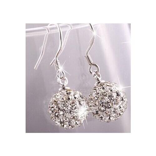 Free shipping hot selling 12mm shiny Pave disco crystal ball womens drop earring