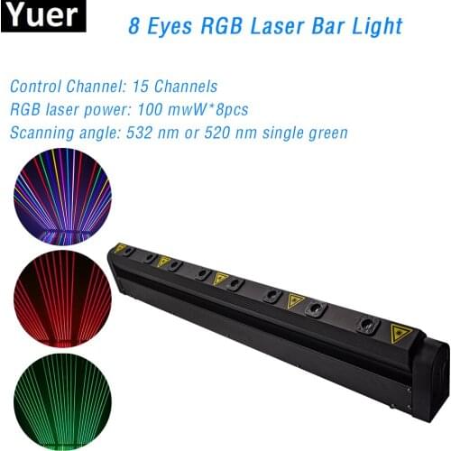 Free shipping 8 Eyes Full Color RGB Laser Bar Light Sono DJ Disco Moving Head Light luz discoteca DMX512 Laser Projector Scanner