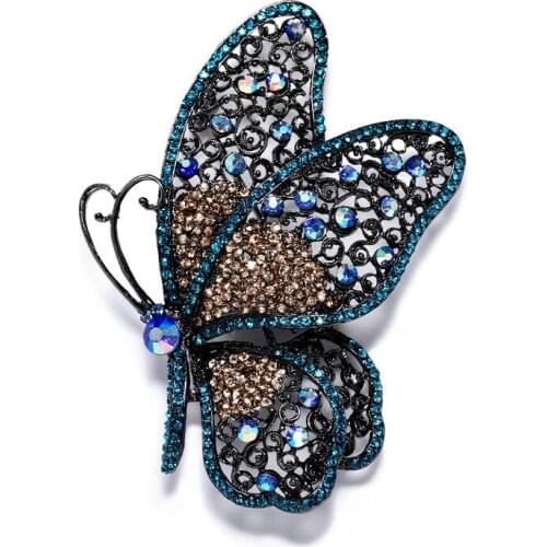 Fashion retro butterfly brooch badge pin personality diamond butterfly corsage trendy clothing accessories decorative jewelry