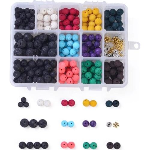 1BOX DIY Jewelry with Natural Lava Beads Alloy Spacer Beads Mixed Color for Jewelry Making Findings 10.95x13.95x3.05cm