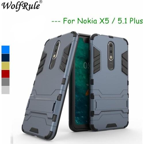 WolfRule For Phone Case Nokia 5.1 Plus Cover Soft Silicone + Plastic Kickstand Case For Nokia X5 Case For Nokia 5.1 Plus Shells