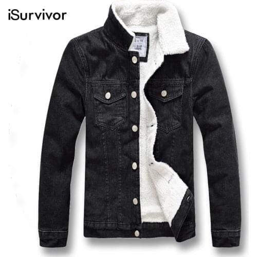 ISurvivor 2021 Men Winter Thick Fleece Denim Jeans Jackets and Coats Hombre Male Casual Fashion Slim Fit Large Size Jackets Men