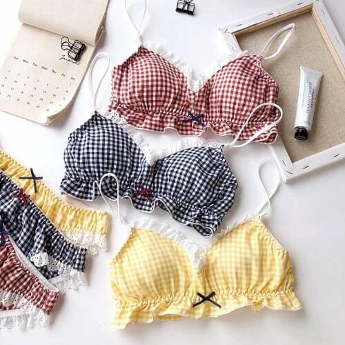 Bra Set for Cotton grid Bra for Girls Teens Underwear Sets for Teenagers Lingerie woman Underwear Kids padded Bra and panty