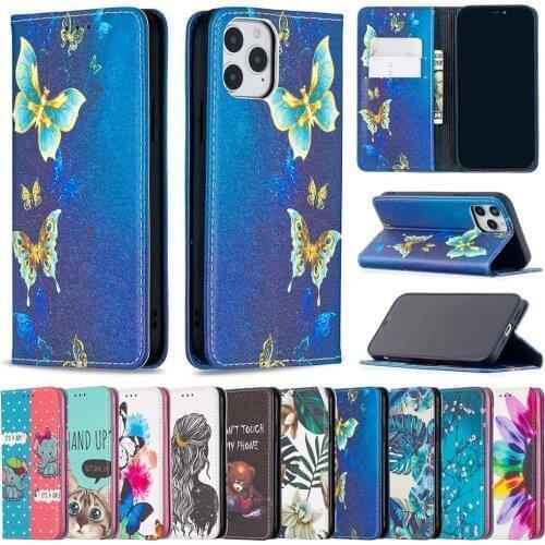 10pcs/lot Automatic Magnetic Printed Patterns Flip Leather Case For iPhone 13 12 Mini 11 Pro Max XR XS 7 8 PLUS Stand Card Slots