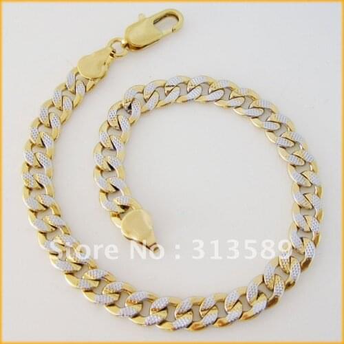 MIN ORDER 10 $ CAN MIX DESIGN / 8.7" 6mm 12g - YELLOW&WHITE GOLD GP SOLID FILLED BRASS LINK CHAIN BRACELET