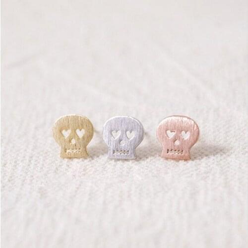 Trendy Heart Eyed Skull Studs Earrings Gold White Rose Three Color Optional