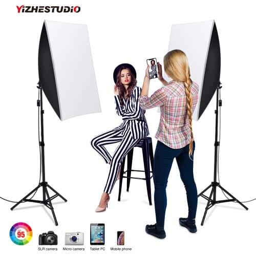 Yizhestudio Studio kits 50x70CM Lighting Softbox with E27 2*58W Lamp Holder ,2M light Stand Photo Studio Soft Box Kit