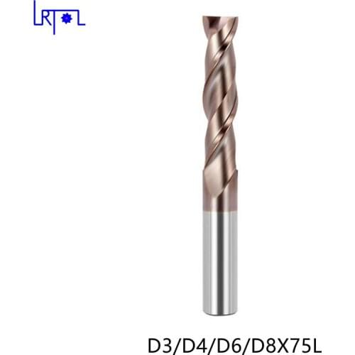 2PCS HRC50 D3 4 6 8*L75mm 2 Flutes Extra Long Tungsten Carbide Flat Square End Mill Set CNC Tool Milling Cutter of Machine