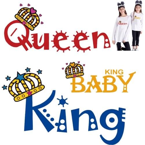 King queen baby Iron On Transfer For clothes ironing stickers Patches For Clothing Badges Stripes crown Transfer Vinyl Stickers