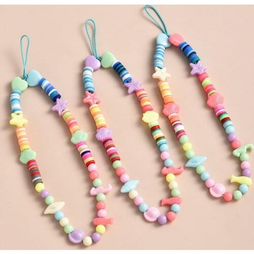 New Starfish Shell Beading Mobile Phone Strap Lanyard Colorful Soft Pottery Rope For Diy Cell Phone Case Hanging Cord For Women