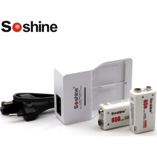 Original Soshine 9V battery Charger with 2 pcs 650 mah Soshine battery Bateria lithium-ion polymer rechargeable 9V battery