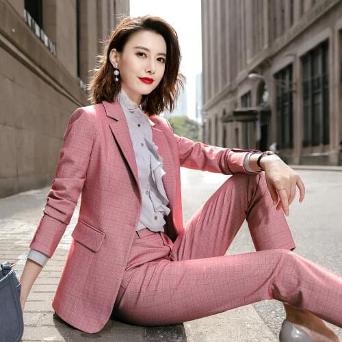 Autumn and winter new Korean large 2-piece Set Pink work clothes womens suit office suit jacket and pants