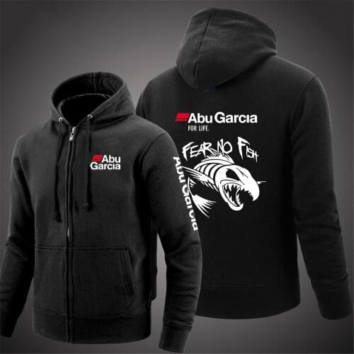 Autumn Men Abu Garcia Fear No Fish Logo Fashion Zipper Hoodie Sweatshirts Printed Casual Pocket Long Sleeve Hoodies Jacket Coat