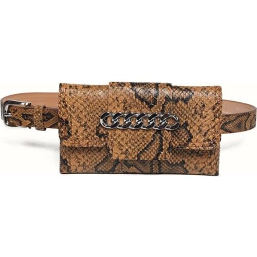 10PCS / LOT Women Waist Pack Serpentine Alligator Belt Money Pocket Banana Female Chain Leather Waist Bag Mobile Chest Bag Belly