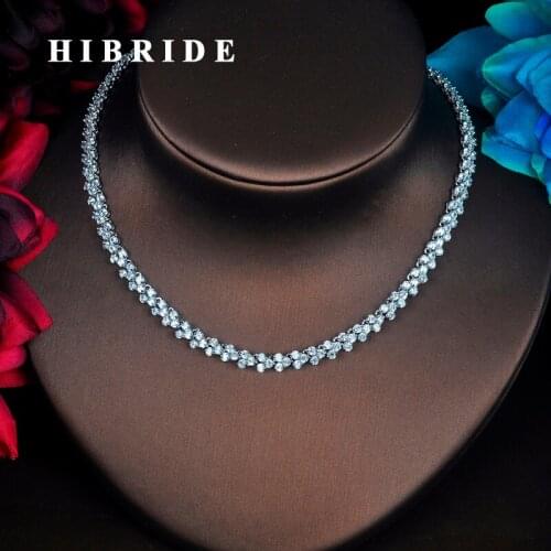 HIBRIDE Luxury Shinny Cubic Zirconia Necklace setting Hexagram Full CZ Pendant Necklace Sweater Chain Dress Accessories N-378