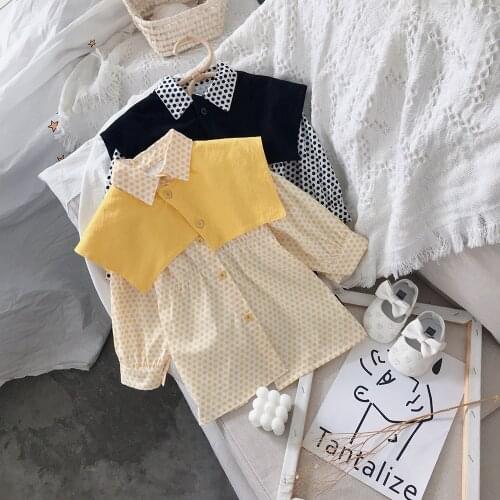 Hollead Girls Shirts Baby Girls Navy Collar Polka Dot Print Blouse 2021 Fashion Children Tshirt With Shawl For 2-8 Year Girls