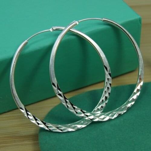 BABYLLNT 925 Sterling Silver 50mm Glitter Round Circle Hoop Earrings For Women Wedding Engagement Party Jewelry Gift