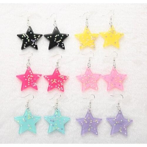 1pair Fashion Craft Glitter Star Drop Earrings Resin earring for Birthday Gift Child Girls Teens Jewelry Woman Jewelry