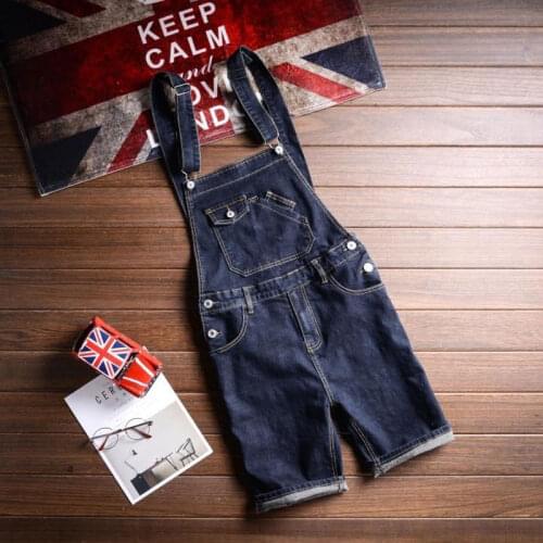 Short jeans 2020 New Male Denim Jumpsuit Short Blue Denim Overalls Men Shorts Suspender jean shorts Biker jeans