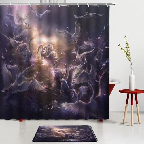 Dream White Swan Shower Curtains Bathroom Set Animal Bath Mats Entrance Door Mat Room Decoration Rugs Screen Non-Slip Carpet