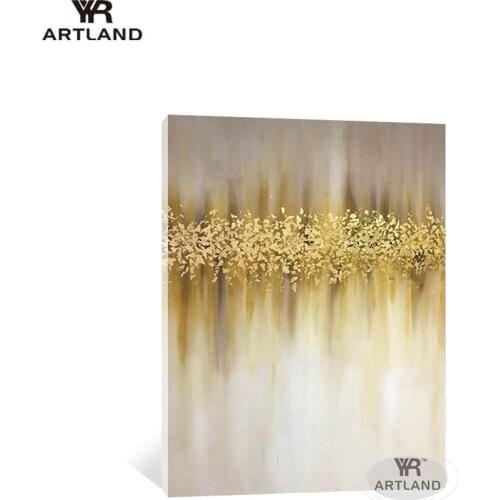 Modern home decoration Handmade canvas painting yellow gold foil picture wall art poster for living room hotel Entrance unframed