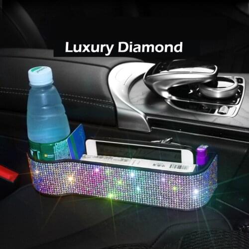 Rhinestone Car Seat Crevice Storage Box Seat Gap Slit Pocket Catcher Crystal Car Seat Organizer Card Phone Holder Pocket