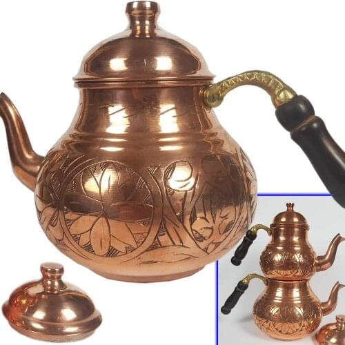 Turkish Copper TeaPot Kettle for Stovetop as Tea Pots - Handmade Stainless Whistling Vintage Housewarming Gift for New Home - fo