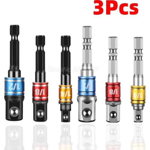 3 Pcs Connecting Rod Sleeve Hexagonal Shank 1/2 1/4 3/8 Square Head Socket Extension Bar Universal For Milwaukee Dewalt Makita