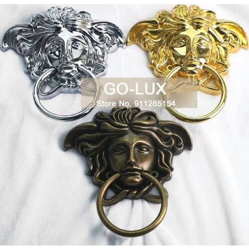 Retro Furniture decoration Drop Ring Wooden Chair Sofa Back Mounted Hardware Wooden Door Pull Gold Silver Antique Human face