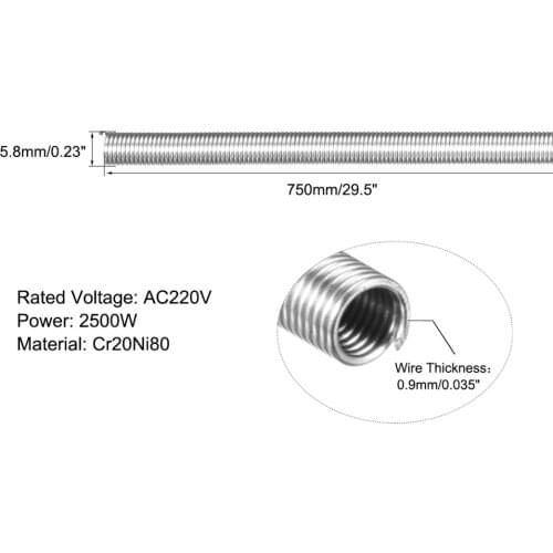 Uxcell 1pcs 6.3*820mm 5.8x750mm 7.4x1000mm Heating Element Coil Wire AC220V 3000W 2500W 4000W Kiln Furnace Heater Wire