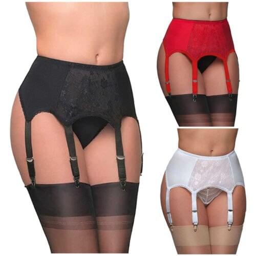 Vintage High Waist Garter Belt Mesh Suspender Belt 6 Straps Garter Belt for Thong Stocking Plus Size S-XXL