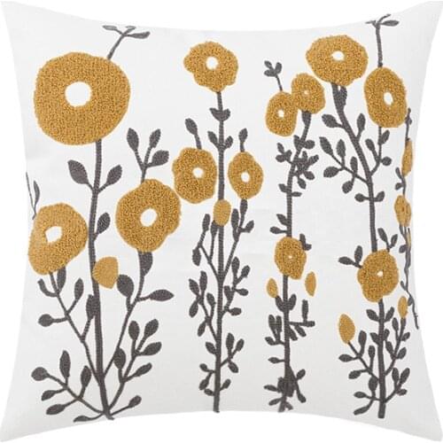 Embroidered pillowcase Yellow Flower cotton back cushion living room sofa seat back cushion cover cotton chain Lumbar wholesale