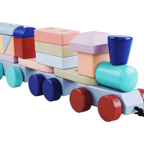 High quality childrens educational toys wooden toys color blocks drag small train early education toy car building blocks toys