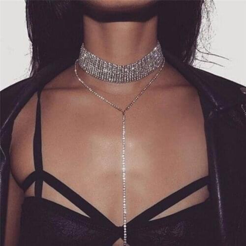 Jewellery Rhinestone Choker Necklace Luxury Statement Crystal Chokers Necklaces For Women Chunky Neck Accessories