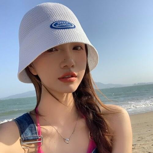 Women Summer Sun Hats Cotton Linen Foldable Beach Hat Fashion Letter Patch Bucket Caps Gorro