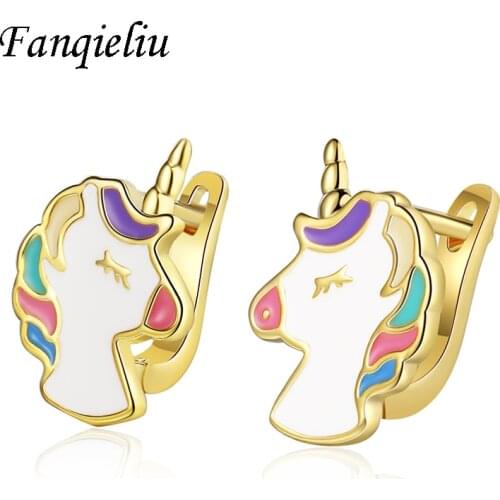 Fanqieliu Vintage Unicorn 18K Gold Hoop Earrings 925 Sterling Silver Hoops For Women FQL20509
