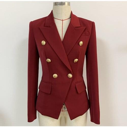 Free Shipping 2021 Autumn Winter Wine Red Blazers Women Designer Fashion Double Breasted Korean Style Office Ladies Elegant