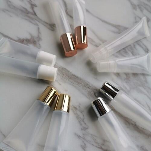 15ml Makeup Lipgloss Squeeze Empty Tube Rose gold Clear White Top Lipstick Gloss Container Bottle Custom Private label Wholesale