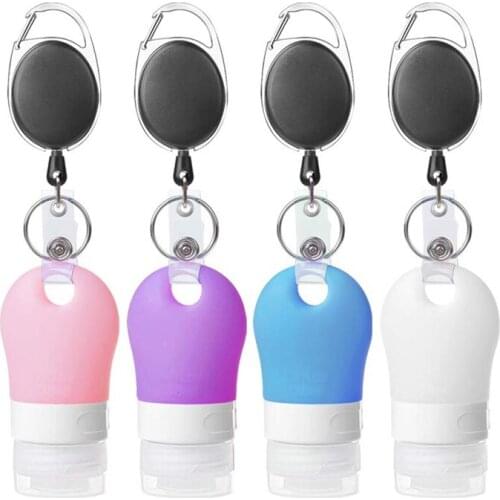 4Pcs 38Ml Portable Mini Silicone Bottle Refillable Bottle Set Shampoo Container with Retractable Keychain Carrier
