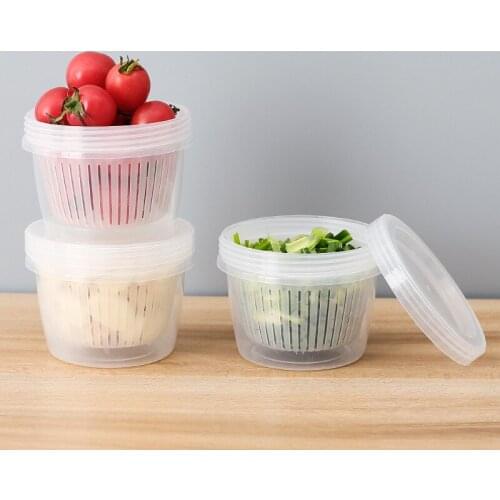 5PCS Kitchen Storage Box Fresh Keeping Box Refrigerator Fruit Vegetable Drain Crisper Kitchen Storage Containers With Lid