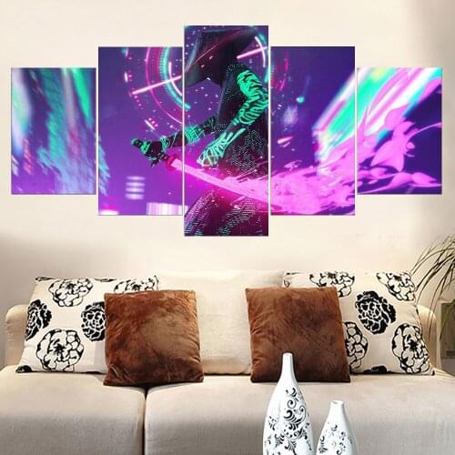 5 Piece Wall Art Canvas Anime Manga Picture Retrowave Samurai Figure Posters Modern Home Bedroom Teenager Oil Framework Modular
