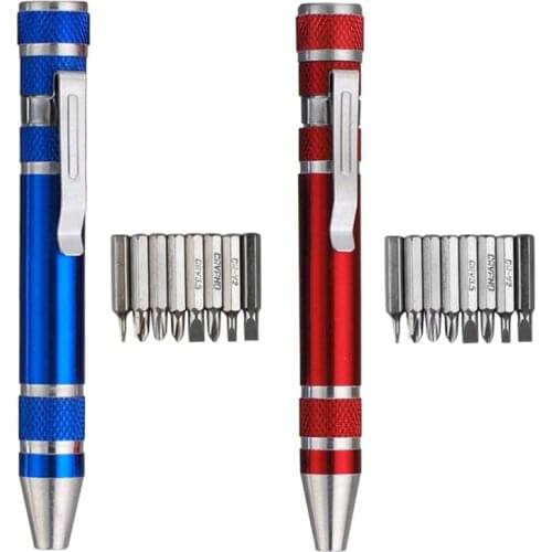 9 Pcs Multifunction Mini Screwdriver Set 8 in 1 Durable Gadgets Repair Aluminum Pen Handle Cross Slotted Tool Kit