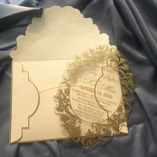 10pcs new elegant gold words save the date card wedding favor invitation cards acrylic card