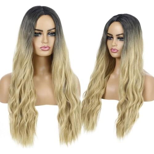 Alynn Long Ombre Light Brown Blonde Wavy Wig Cosplay Party Daily Synthetic Wig Natural Middle Part Wig for Women Hair Extensions