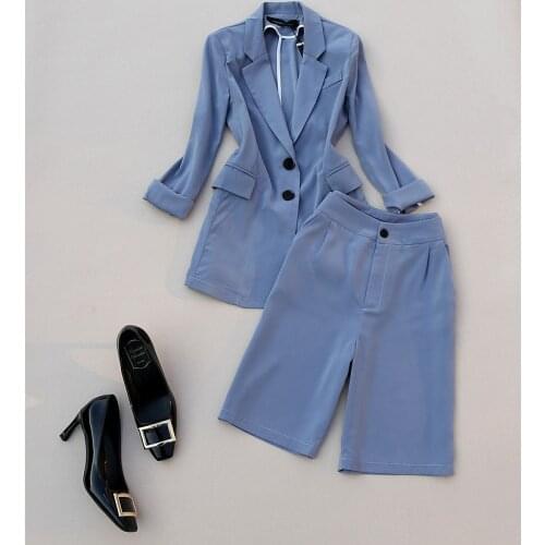 FREE Shipping Spring Summer Korean Elegant Women Suit Blazer and Knee-length Pants Office Lady One Set